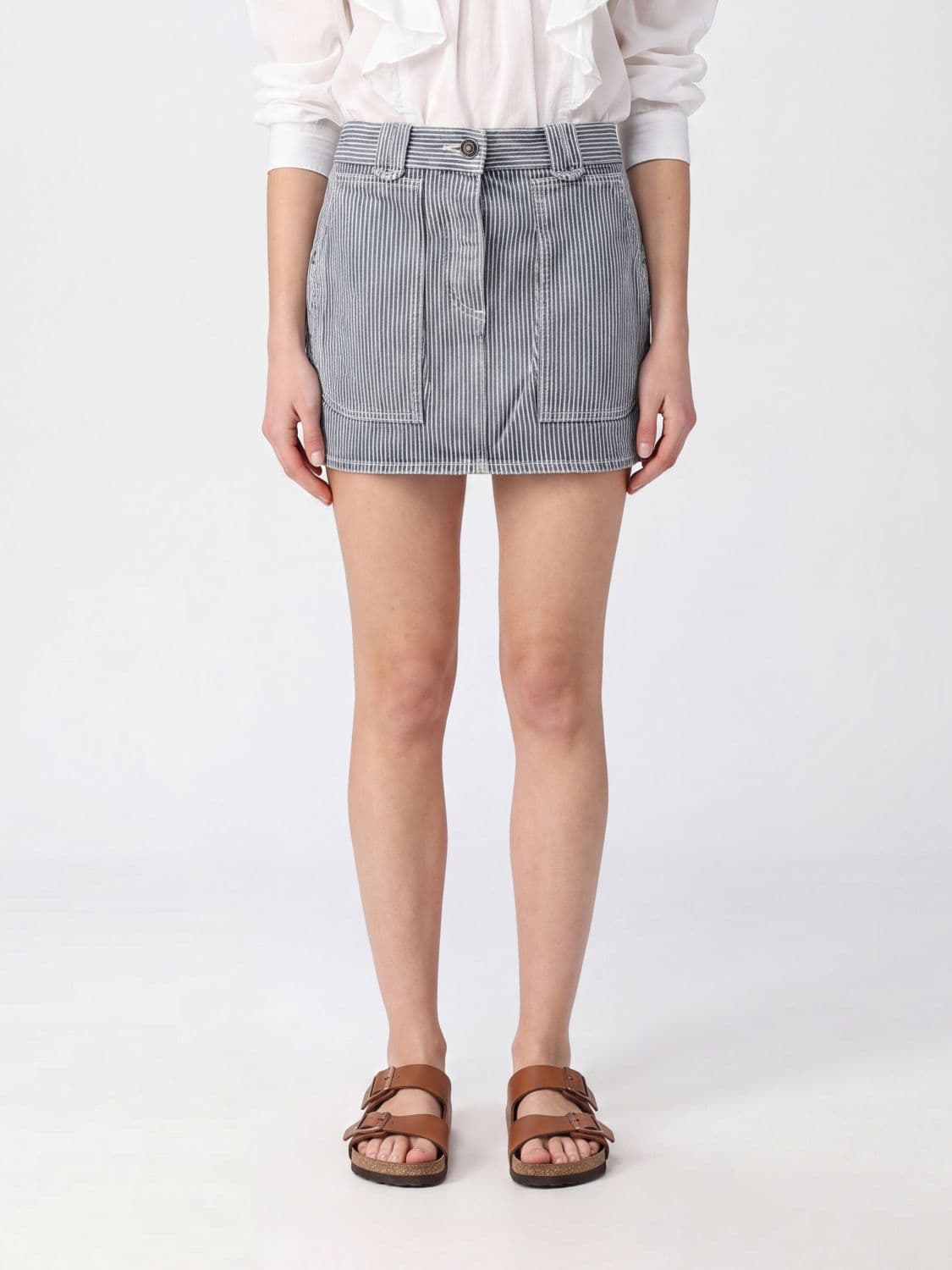 Isabel Marant Etoile Striped Cotton Denim Pencil Mini Skirt