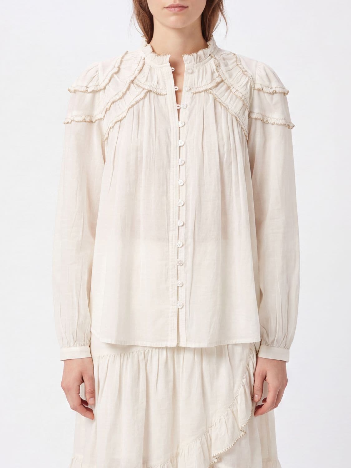 Isabel Marant Etoile Christa Chiffon Shirt with Ruffles and Balloon Sleeves