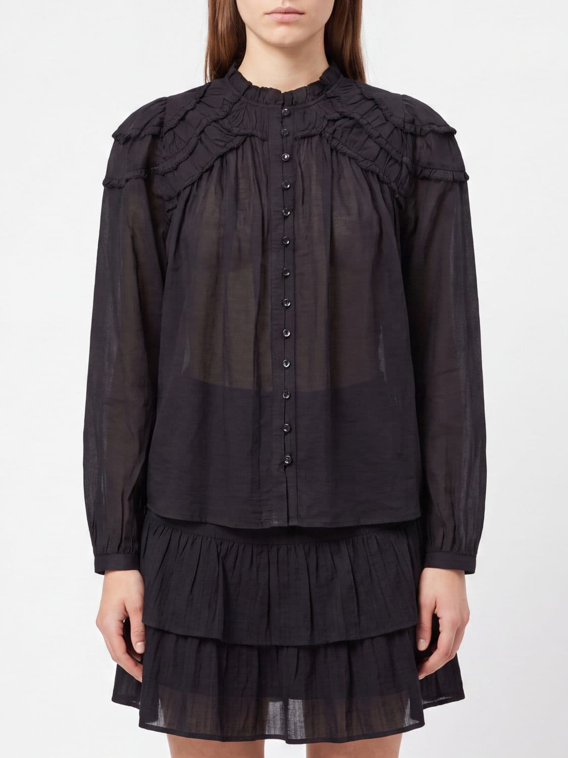 Isabel Marant Etoile Christa Chiffon Shirt with Ruffles and Balloon Sleeves