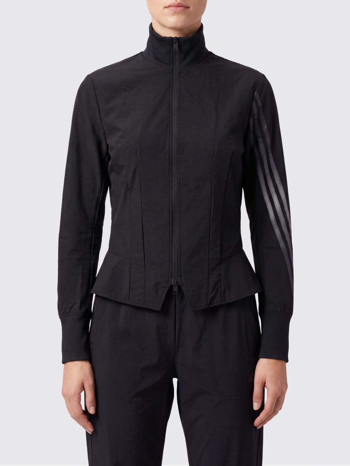 Y-3 Slim Fit Cropped Technical Fabric Track Jacket with Turtleneck