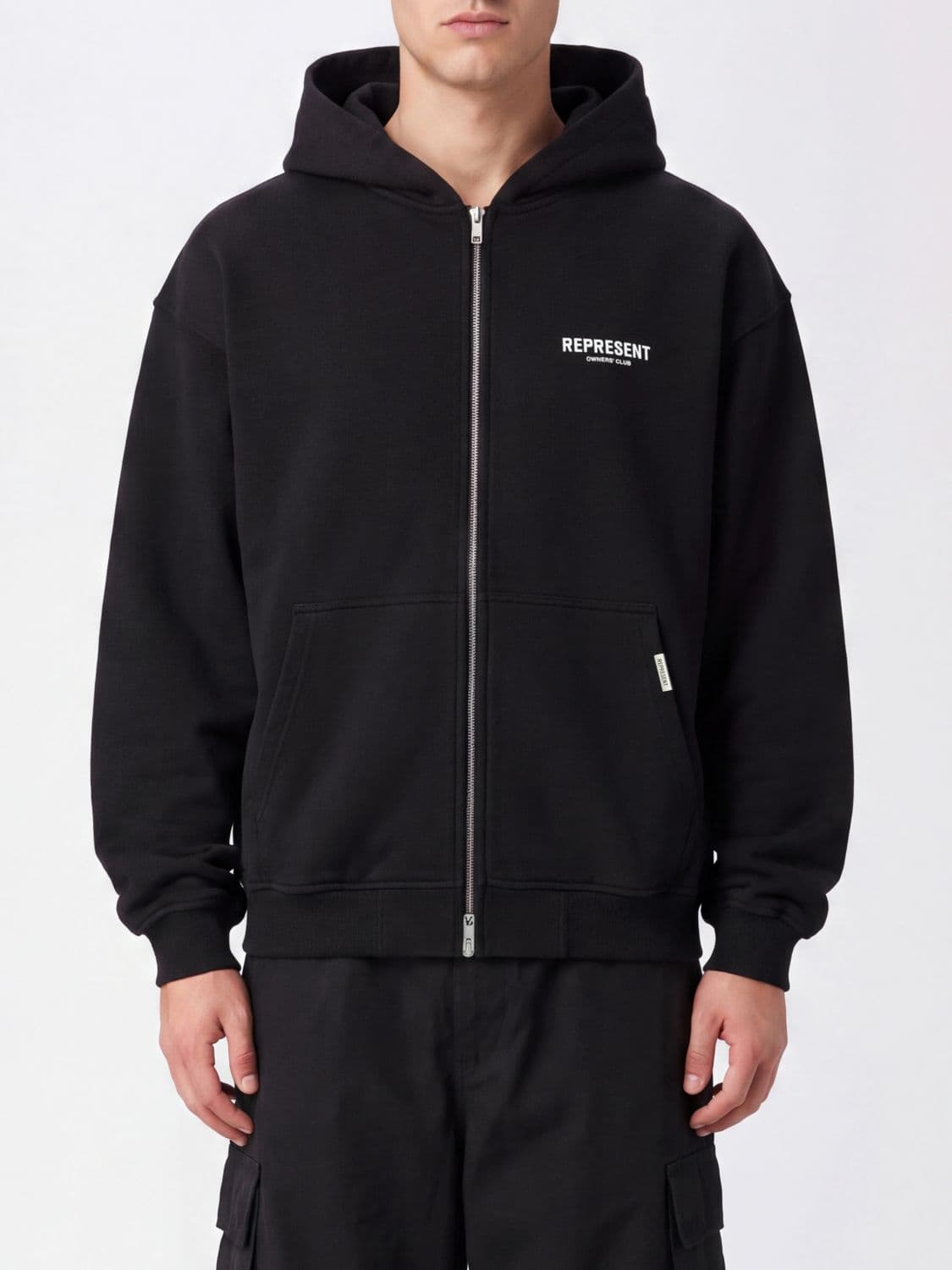 Represent Relaxed Fit Zip-Up Hoodie with Embroidered Logo