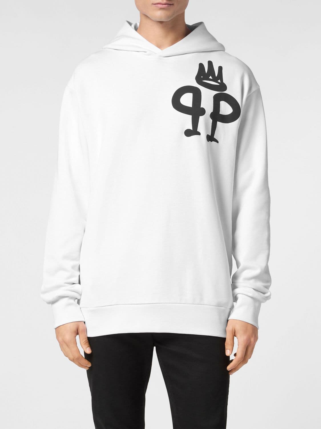 Philipp Plein Contrast Logo Cotton Hoodie with Kangaroo Pocket and Dropped Shoulders