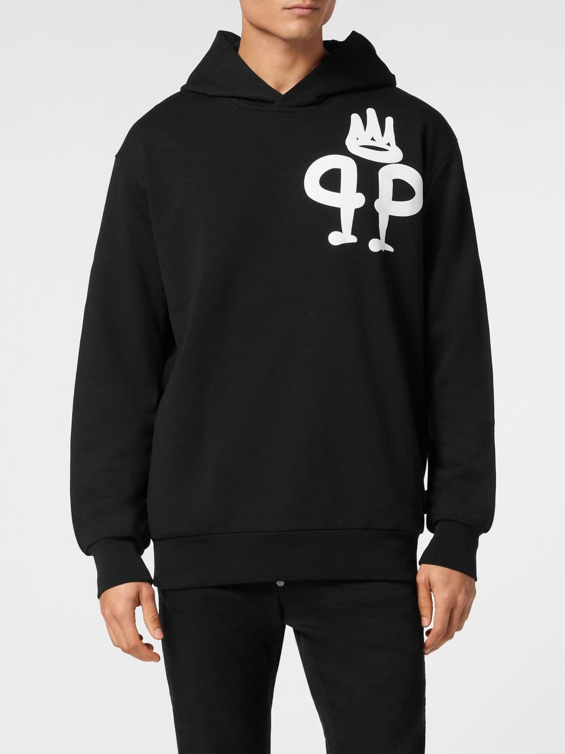 Philipp Plein Contrast Logo Cotton Hoodie with Kangaroo Pocket and Dropped Shoulders