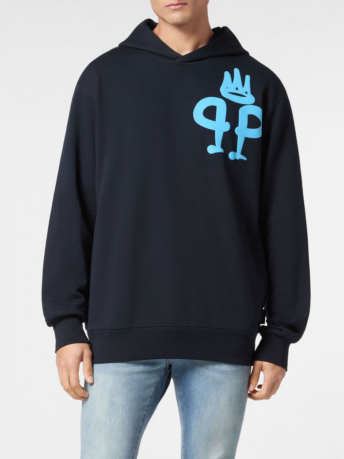 Philipp Plein Contrast Logo Cotton Hoodie with Kangaroo Pocket and Dropped Shoulders