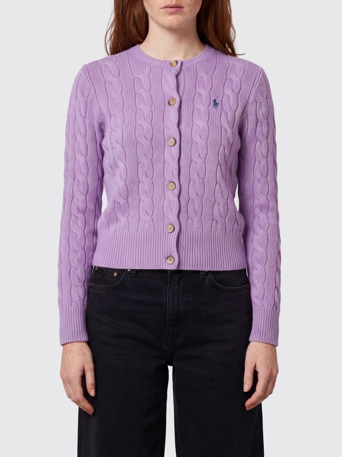 Polo Ralph Lauren Crewneck Knit Wool Cardigan with Embroidered Pony Logo