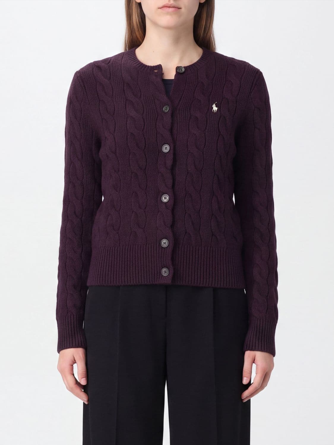 Polo Ralph Lauren Crewneck Knit Wool Cardigan with Embroidered Pony Logo