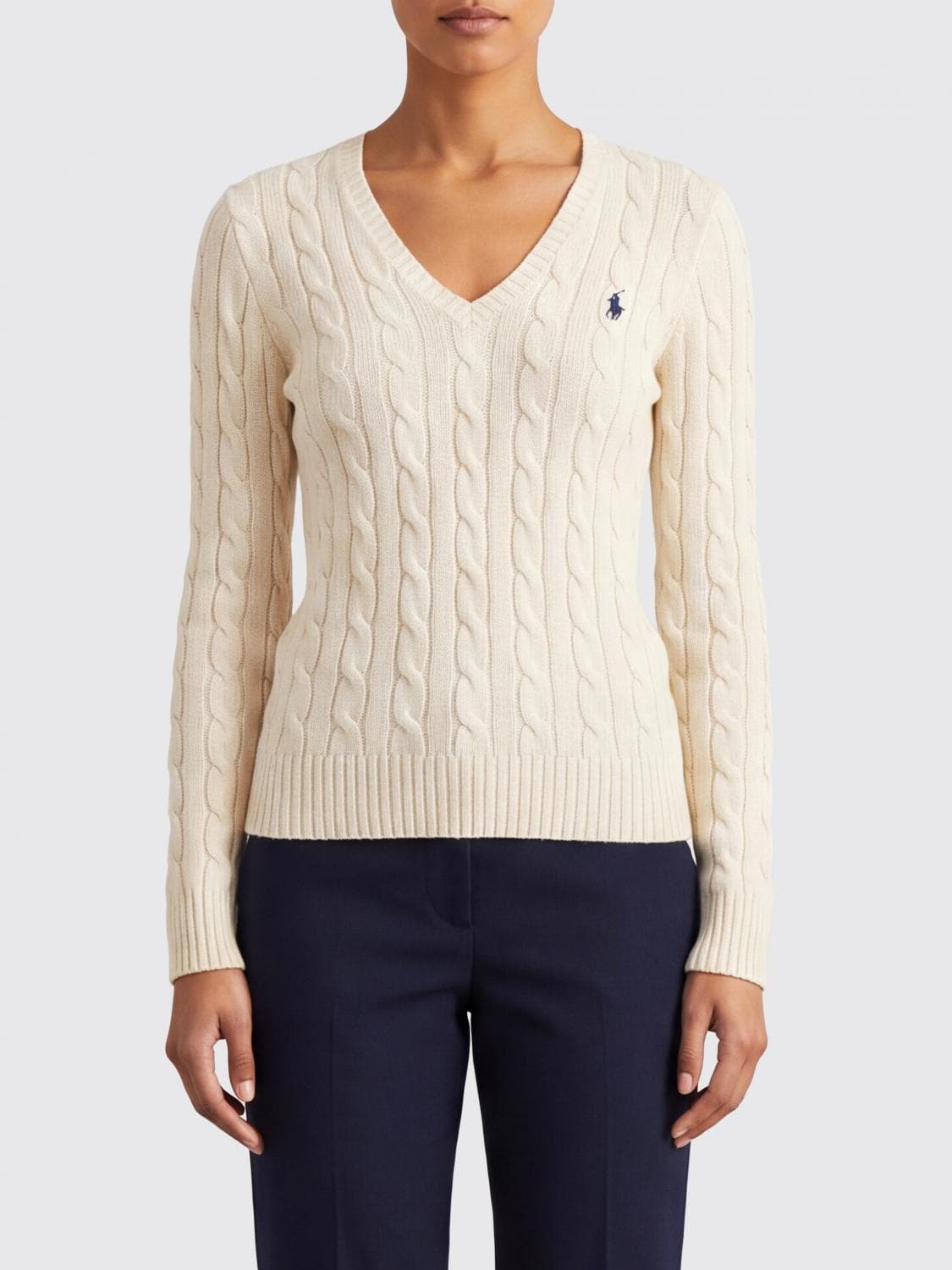 Polo Ralph Lauren Slim Fit V-Neck Wool Jumper with Embroidered Pony Logo