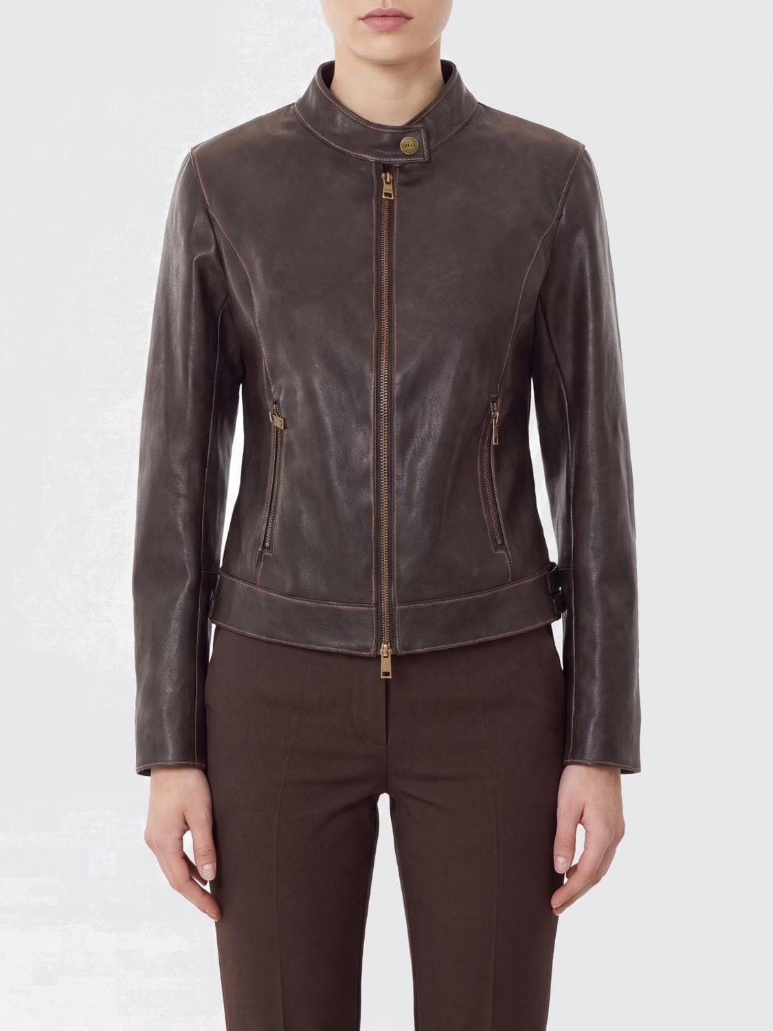 Liu Jo Faux Leather Biker Jacket with High Collar and Slim Fit