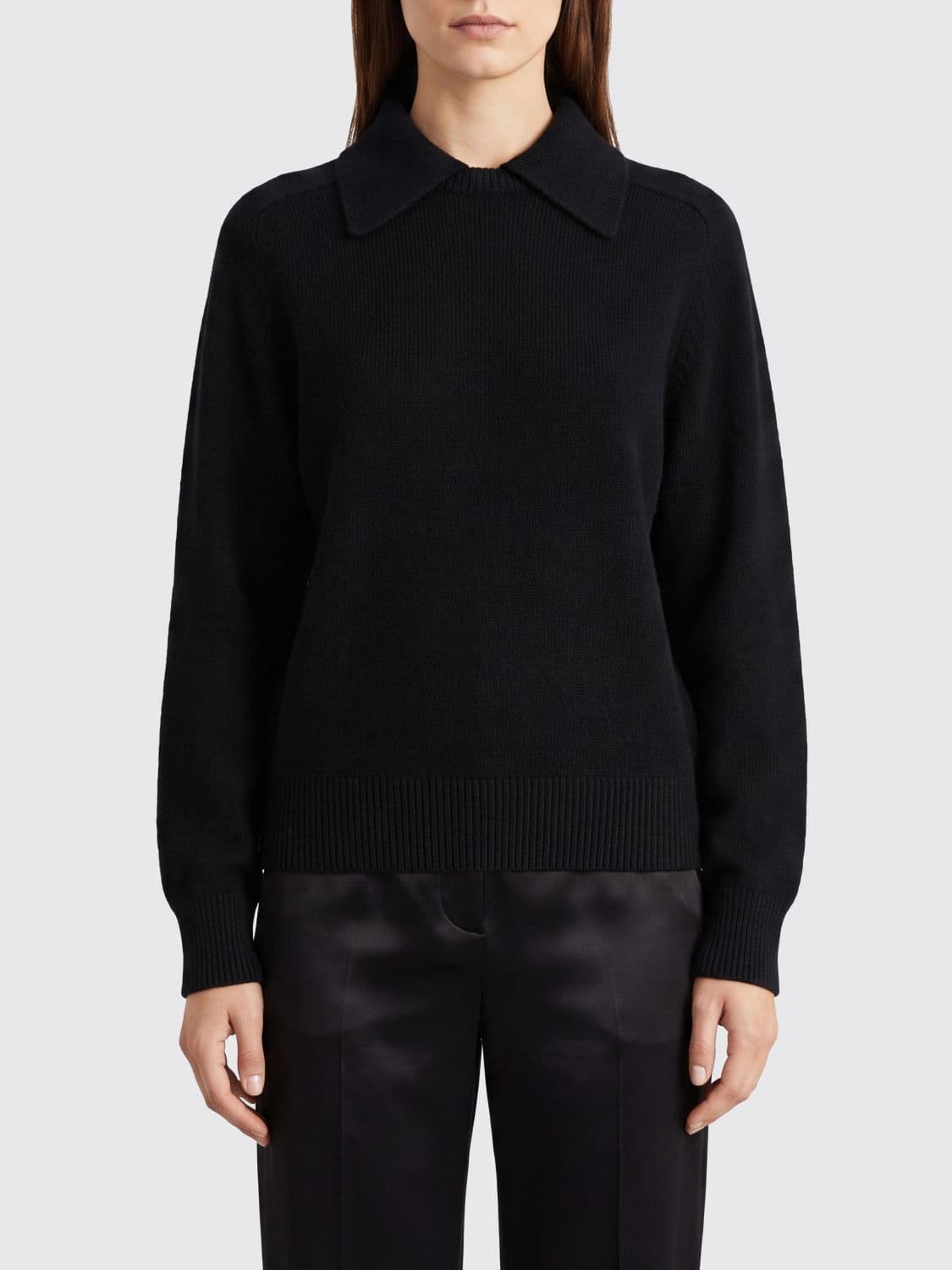 Khaite Long-Sleeved Cashmere Knit Polo with Ribbed Details