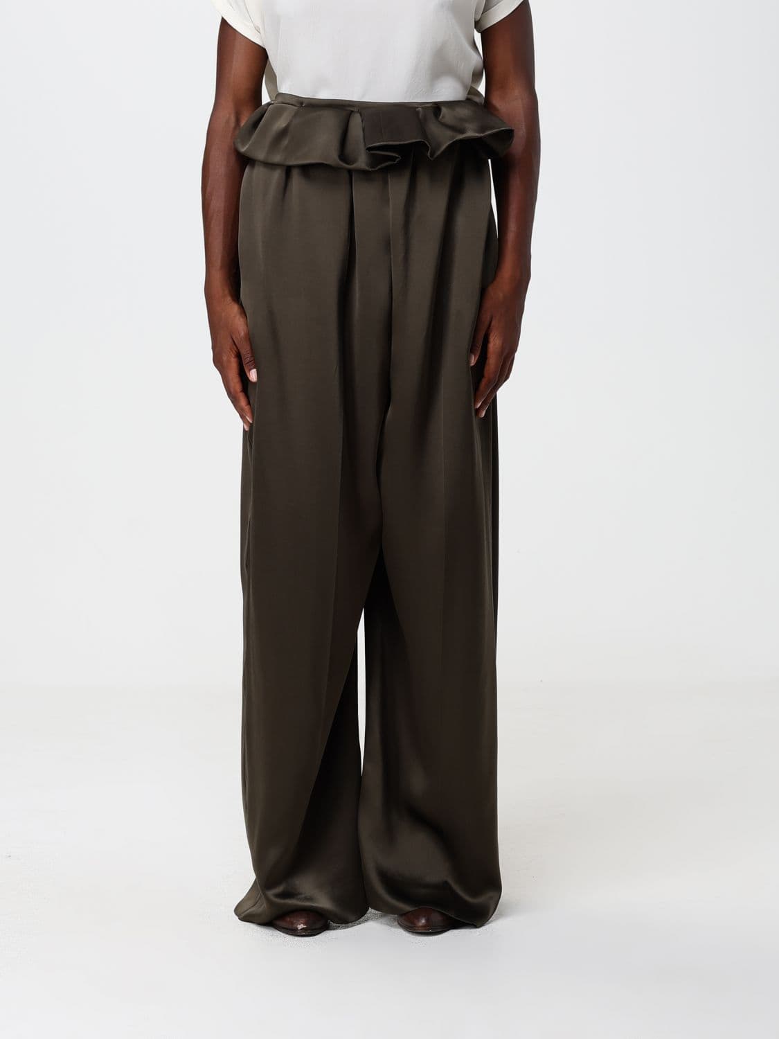 Khaite Kira High-Waisted Wide-Leg Satin Trousers with Drawstring