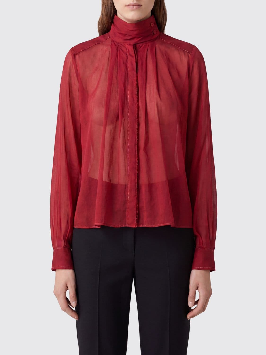 Forte Forte Cotton and Silk Blend High-Neck Long-Sleeved Shirt