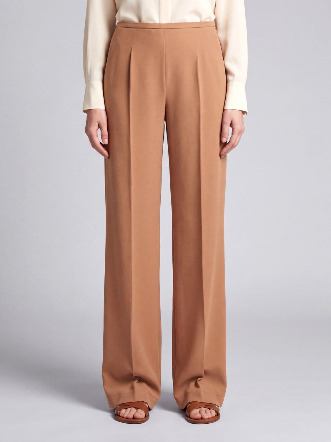 Forte Forte High-Waisted Palazzo Trousers in Viscose Blend with Pleats