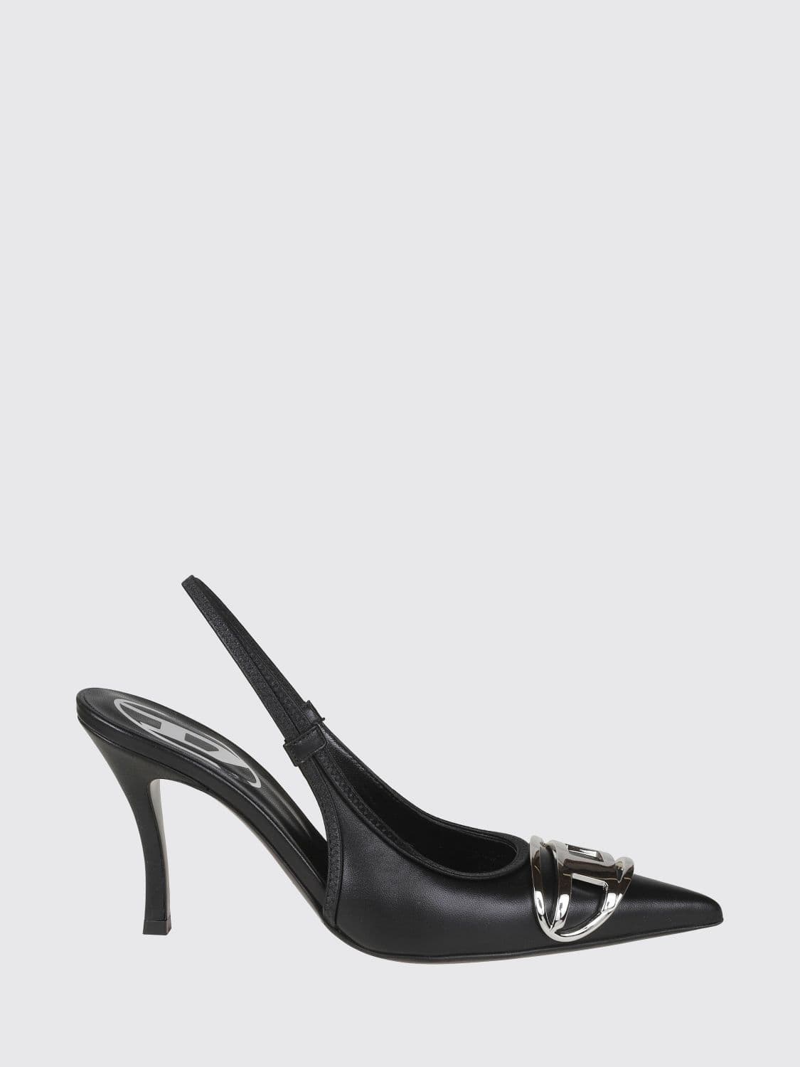 Diesel D-Venus Nappa Leather Slingback Pumps with High Heel and Oval D Logo