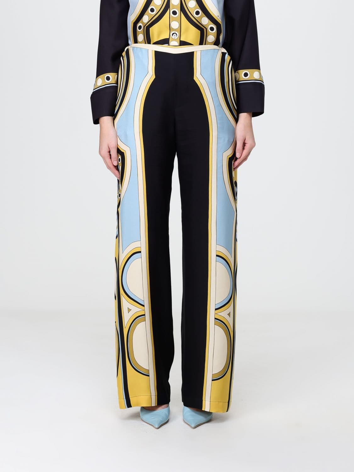 La Doublej Club Silk Palazzo Trousers with Ethnic Print