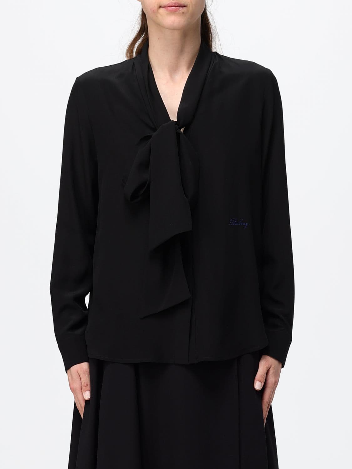 Burberry Pure Silk Shirt with Pussy-Bow Collar and Concealed Closure