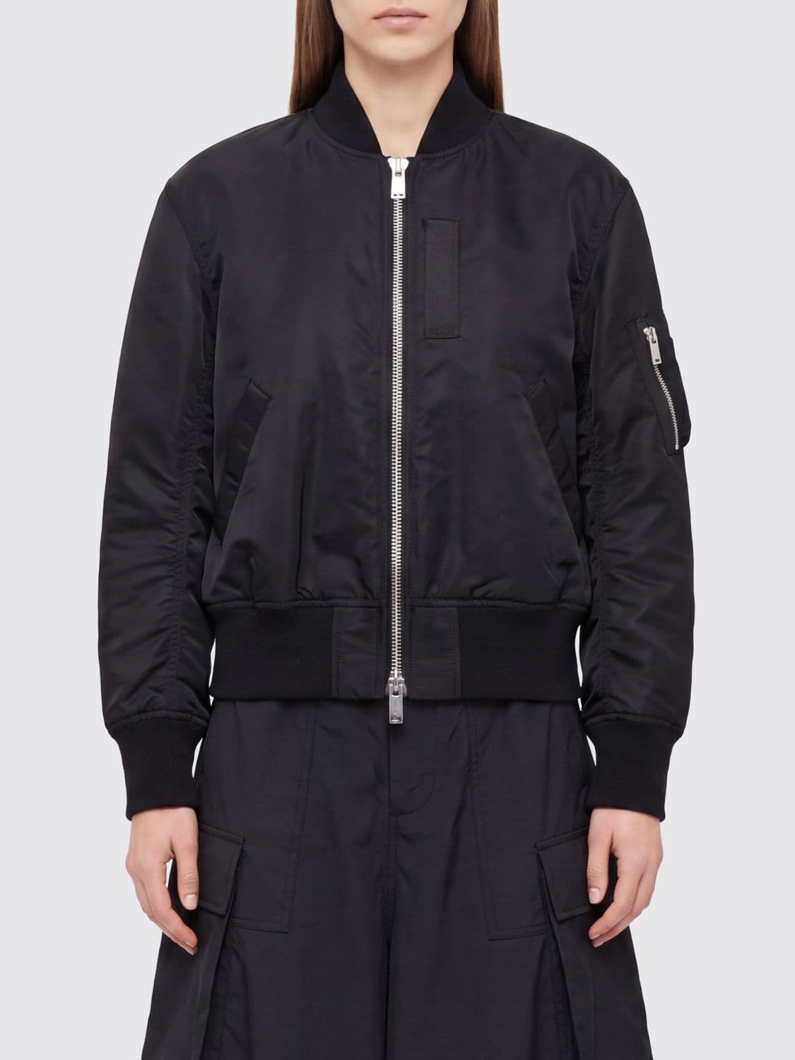 Sacai Nylon Bomber Jacket with Classic Collar and Elasticated Hem
