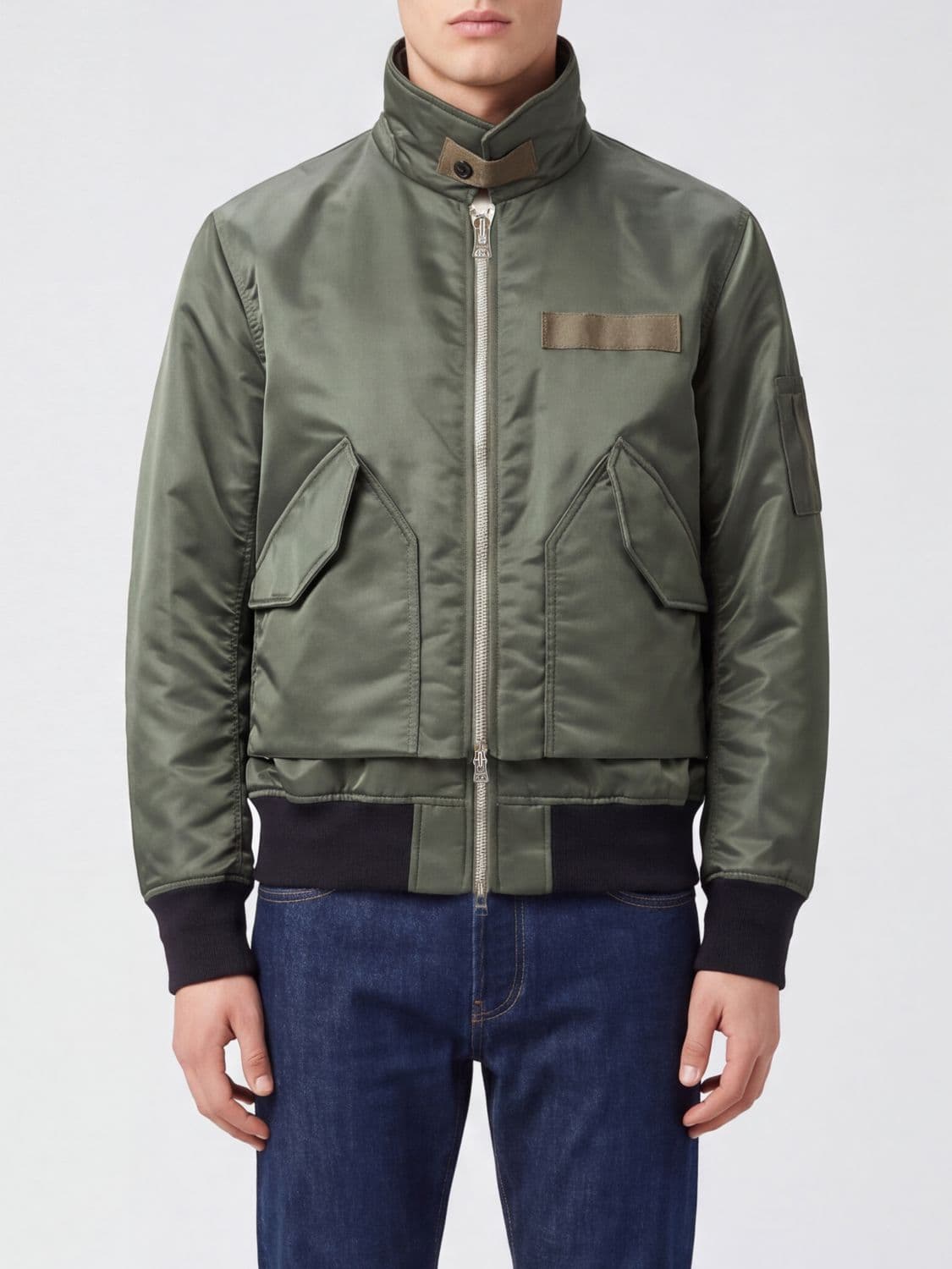 Sacai Windproof Nylon and Cotton Bomber Jacket with Classic Collar and Flap Pockets