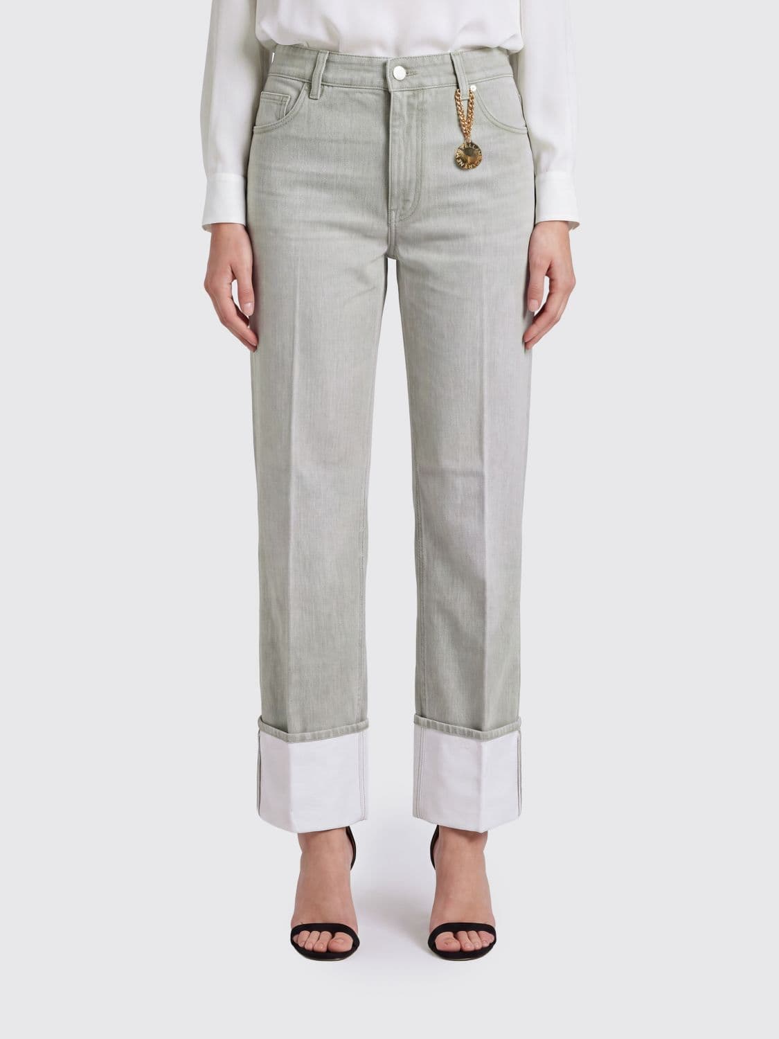 Stella Mccartney Mid-Rise Straight Leg Jeans in Cotton Denim with Charm