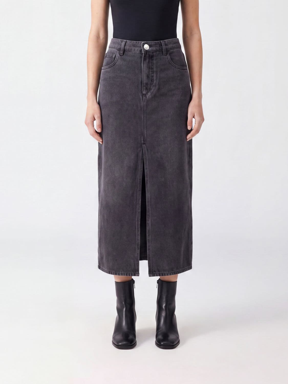Isabel Marant Faharia High-Waisted Denim Midi Skirt with Front Slit
