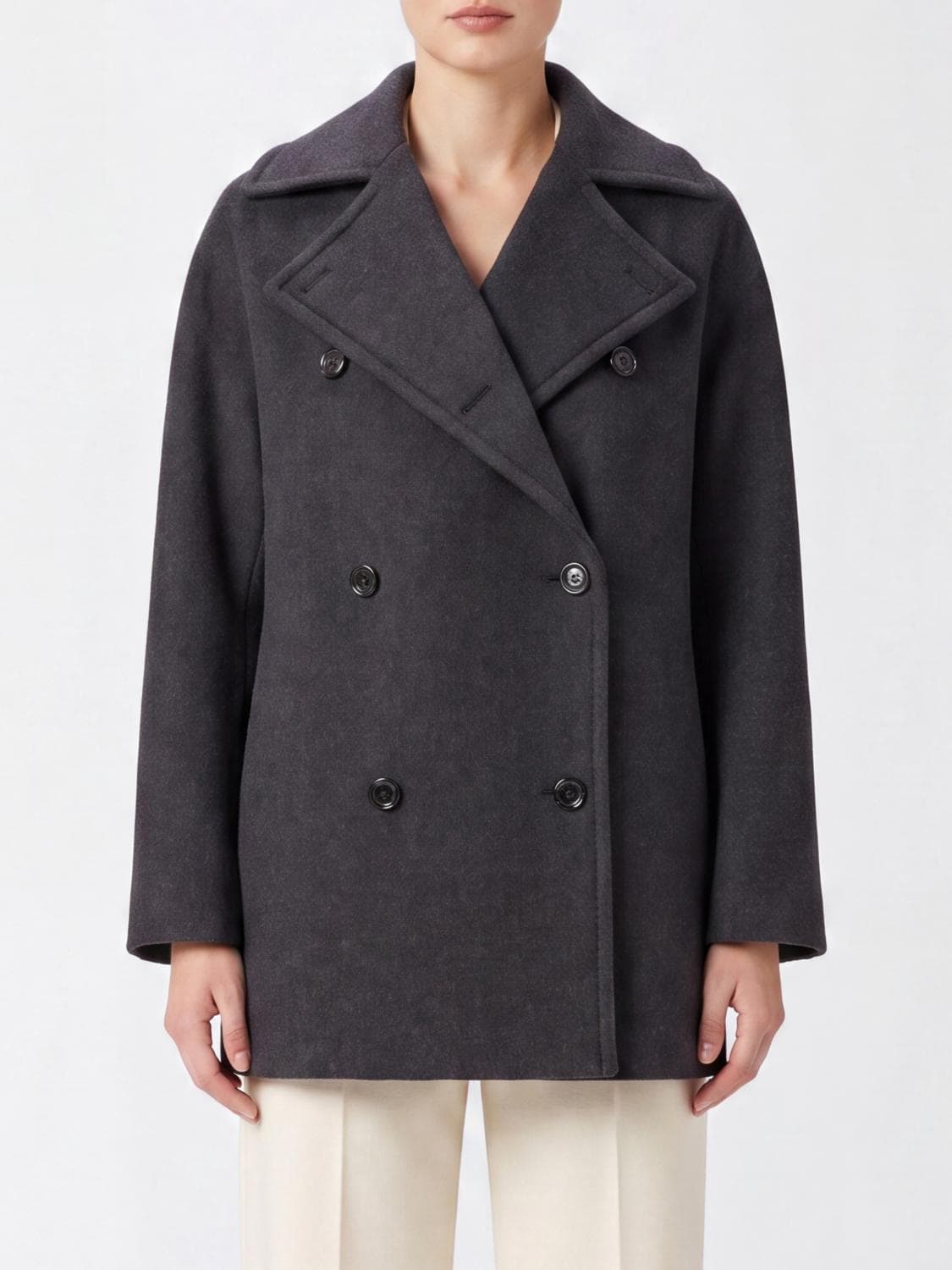 Max Mara Double-Breasted Short Coat in Virgin Wool and Cashmere