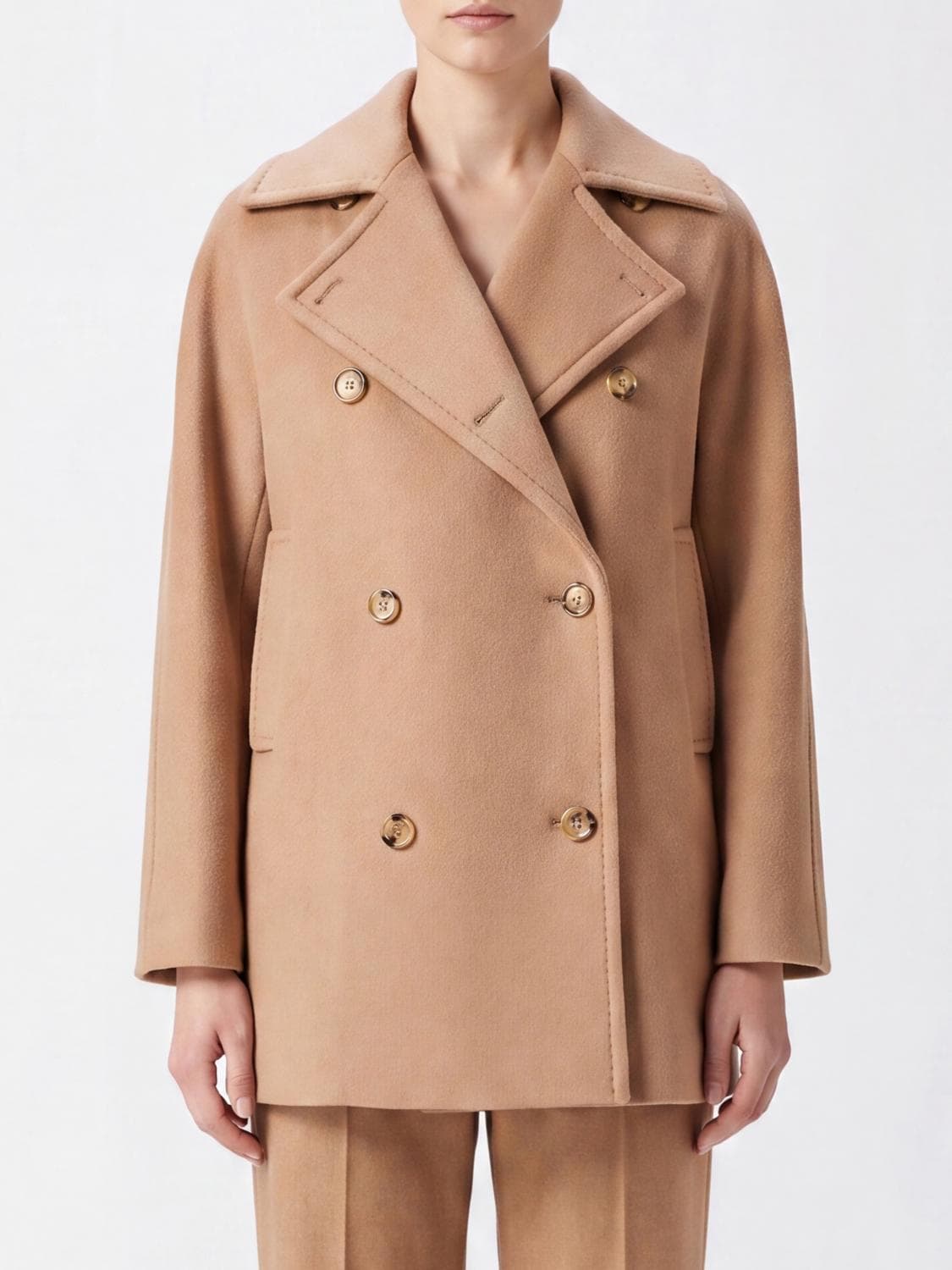 Max Mara Double-Breasted Short Coat in Virgin Wool and Cashmere