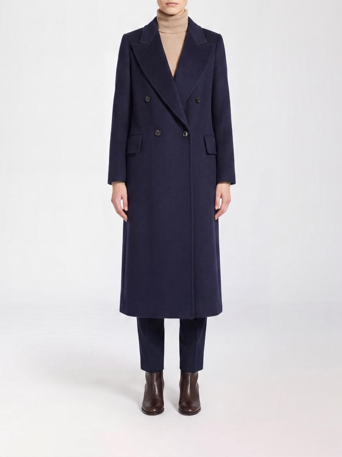 Max Mara Double-Breasted Long Coat in Virgin Wool and Cashmere