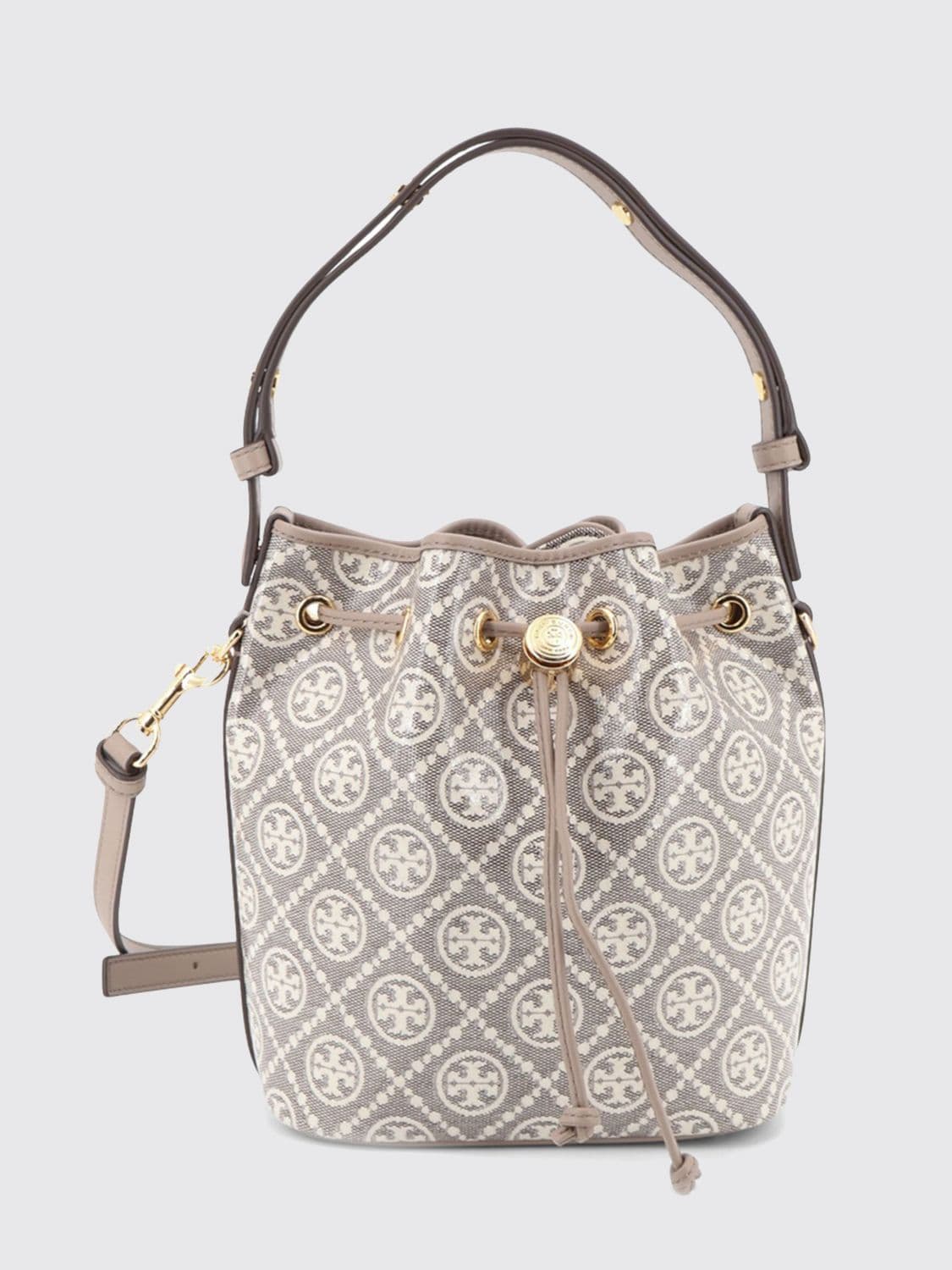 Tory Burch Small Monogram Cotton Bucket Bag with Removable Pouch · OS