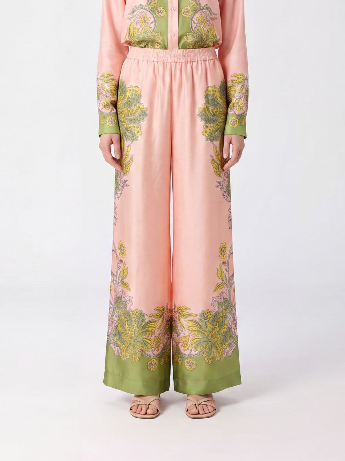 La Doublej High-Waist Floral Silk Palazzo Trousers