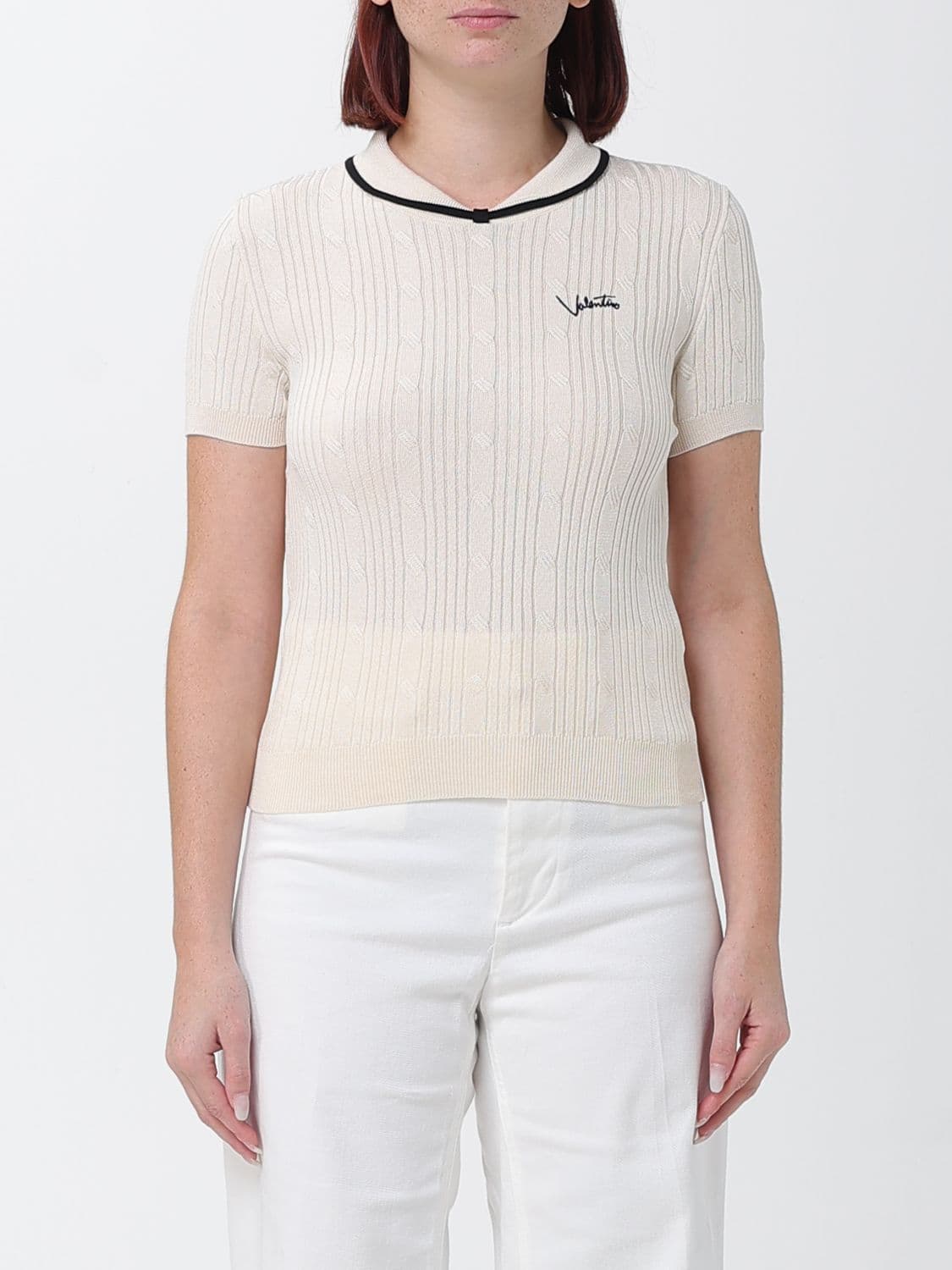 Valentino Garavani Slim Fit Ribbed V-Neck Jumper with Contrast Trims