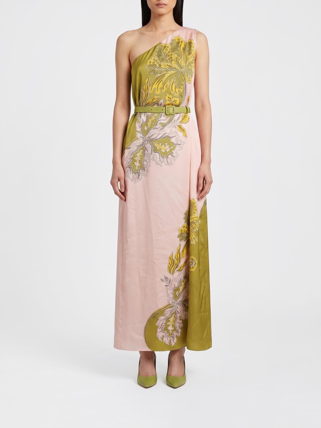La Doublej Roy One-Shoulder Floral-Print Silk Midi Dress