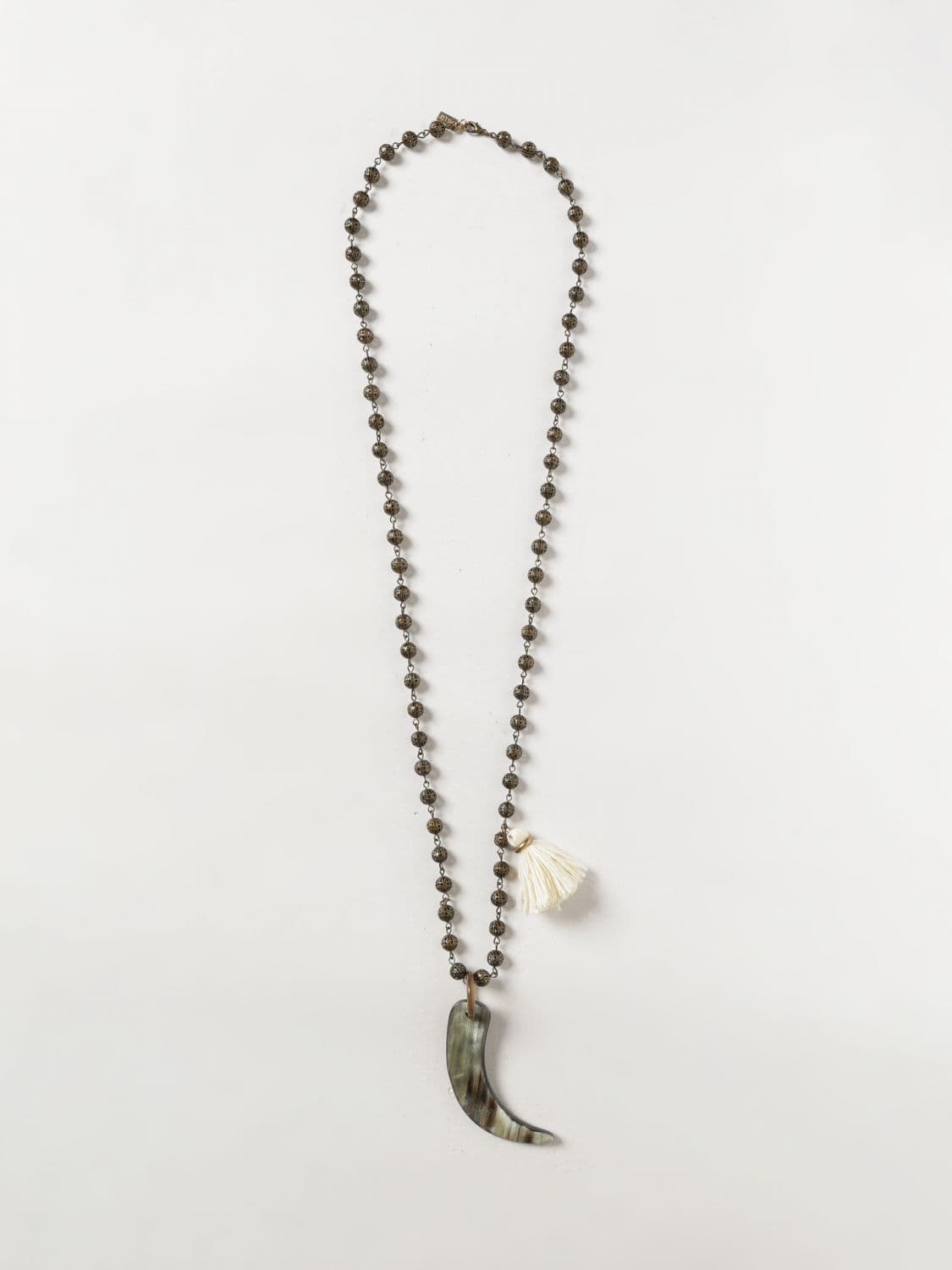 Allujewels Metal and Horn Necklace with Pendant Charms and Tassels · OS