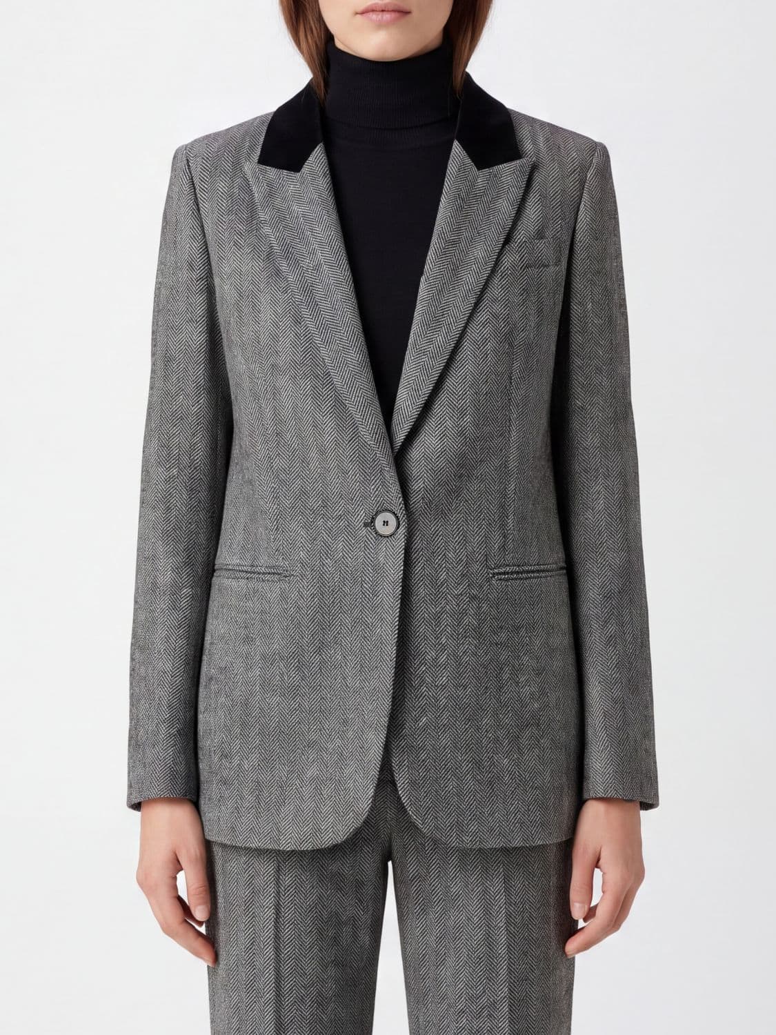 Forte Forte Short Single-Breasted Chevron Viscose Blazer