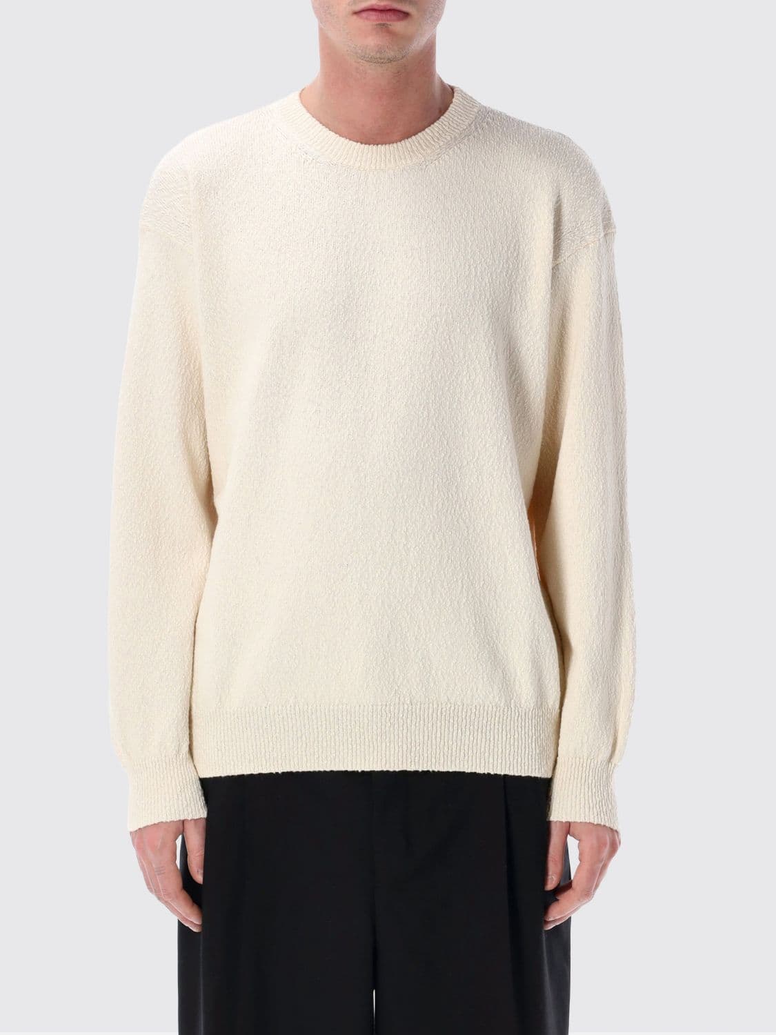 Roberto Collina Long-Sleeved Crewneck Sweater in Cotton with Dropped Shoulders