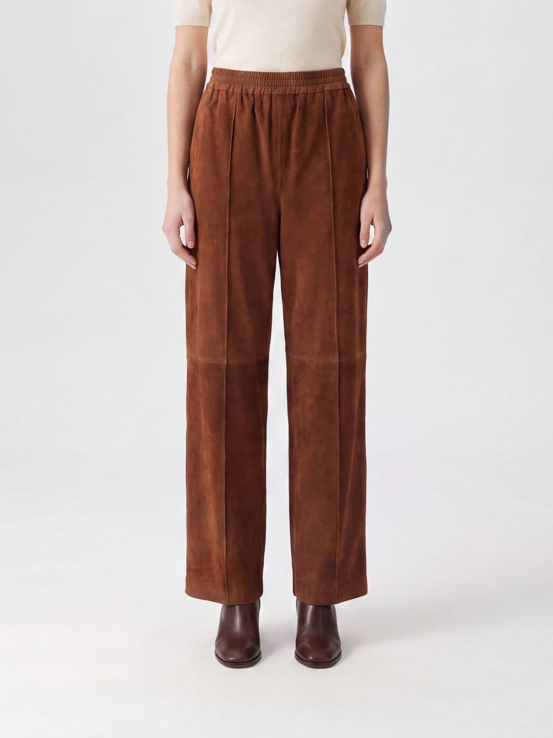 Fabiana Filippi Straight-Leg Suede Trousers with Bead Embellishment