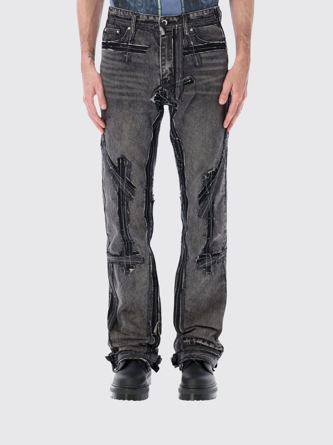 Who Decides War Straight Fit Mid-Rise Distressed Denim Jeans with Patchwork
