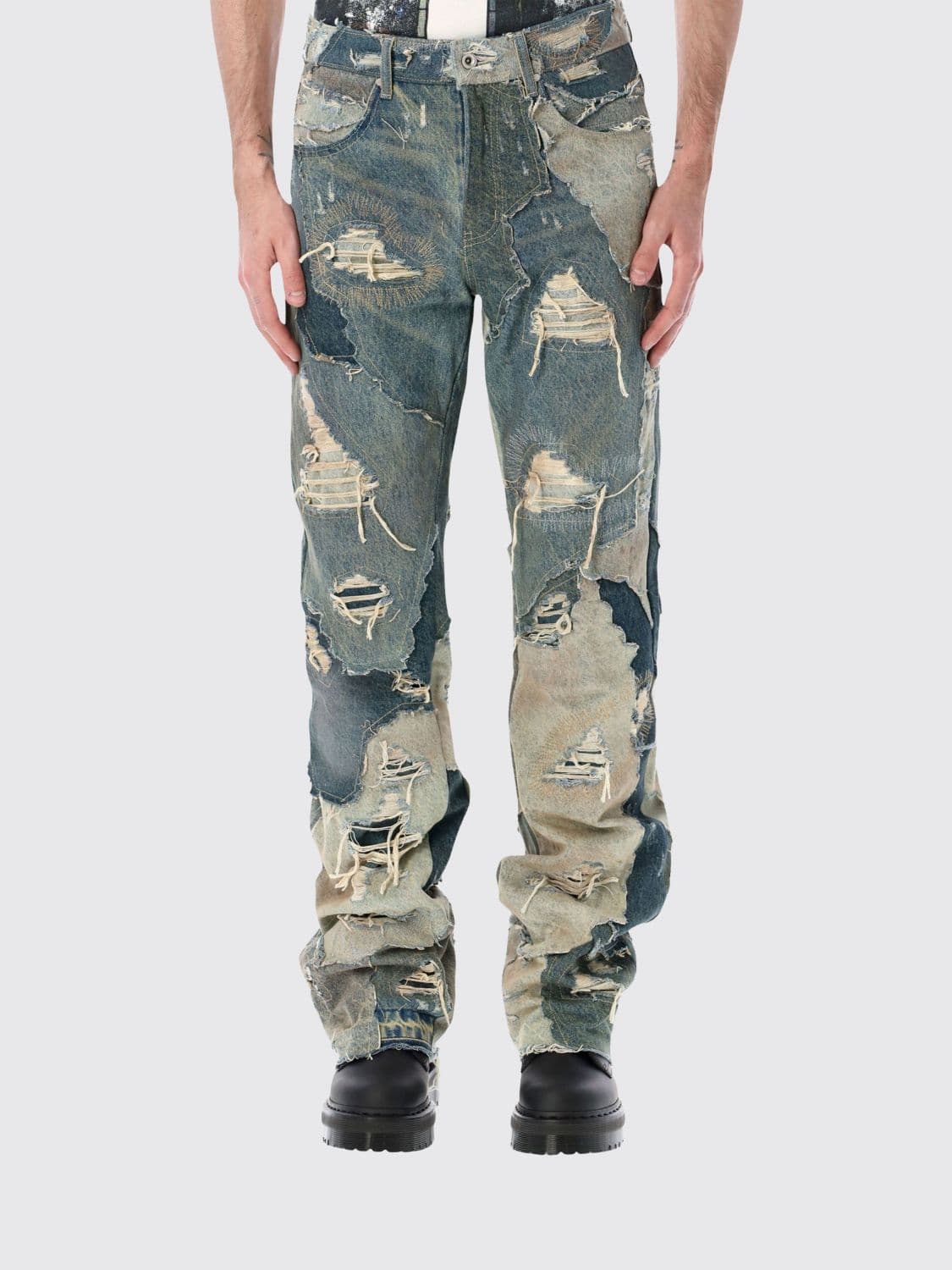 Who Decides War Straight Fit Mid-Rise Distressed Denim Jeans with Patches