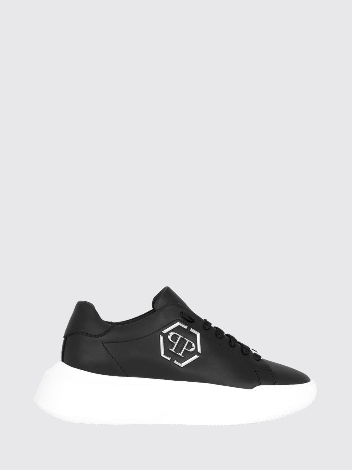 Philipp Plein Low-Top Leather Sneakers with Hexagon Logo and Platform Sole