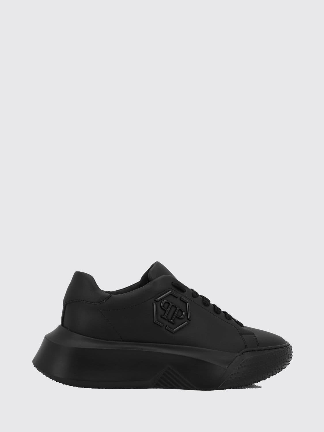 Philipp Plein Low-Top Leather Sneakers with Hexagon Logo and Platform Sole