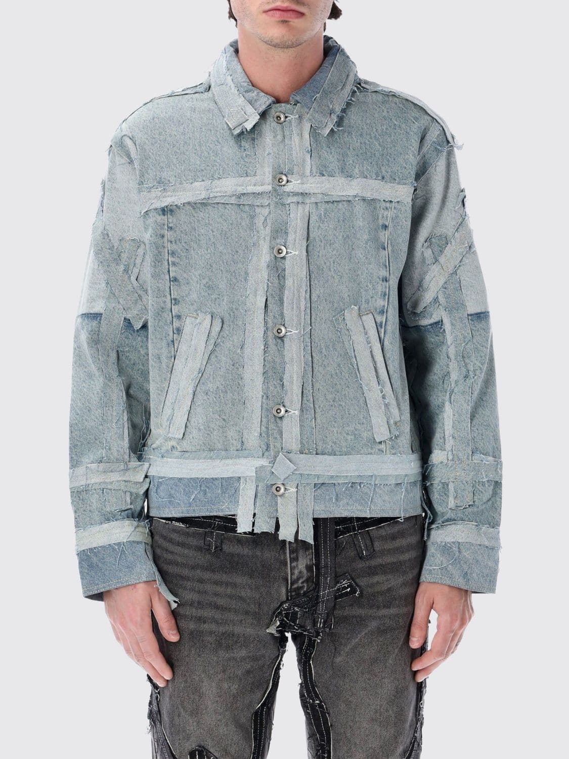 Who Decides War Cropped Patchwork Cotton Denim Jacket with Classic Collar