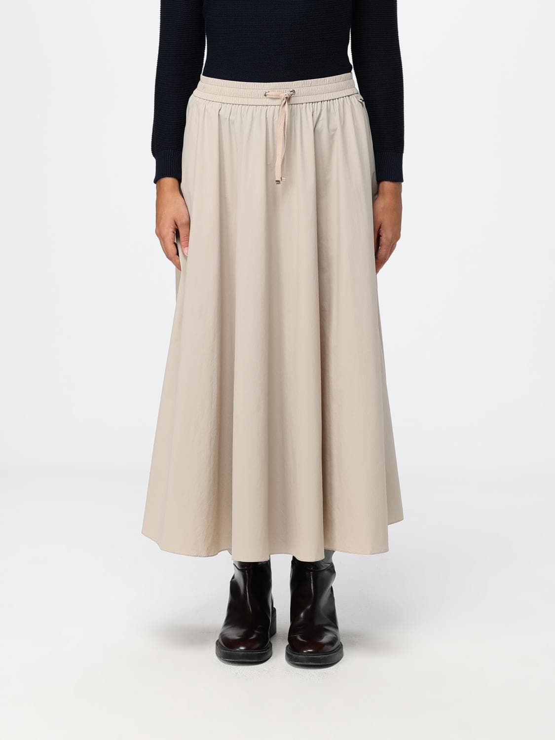 Herno A-Line Midi Jersey Skirt with High Elasticated Waist