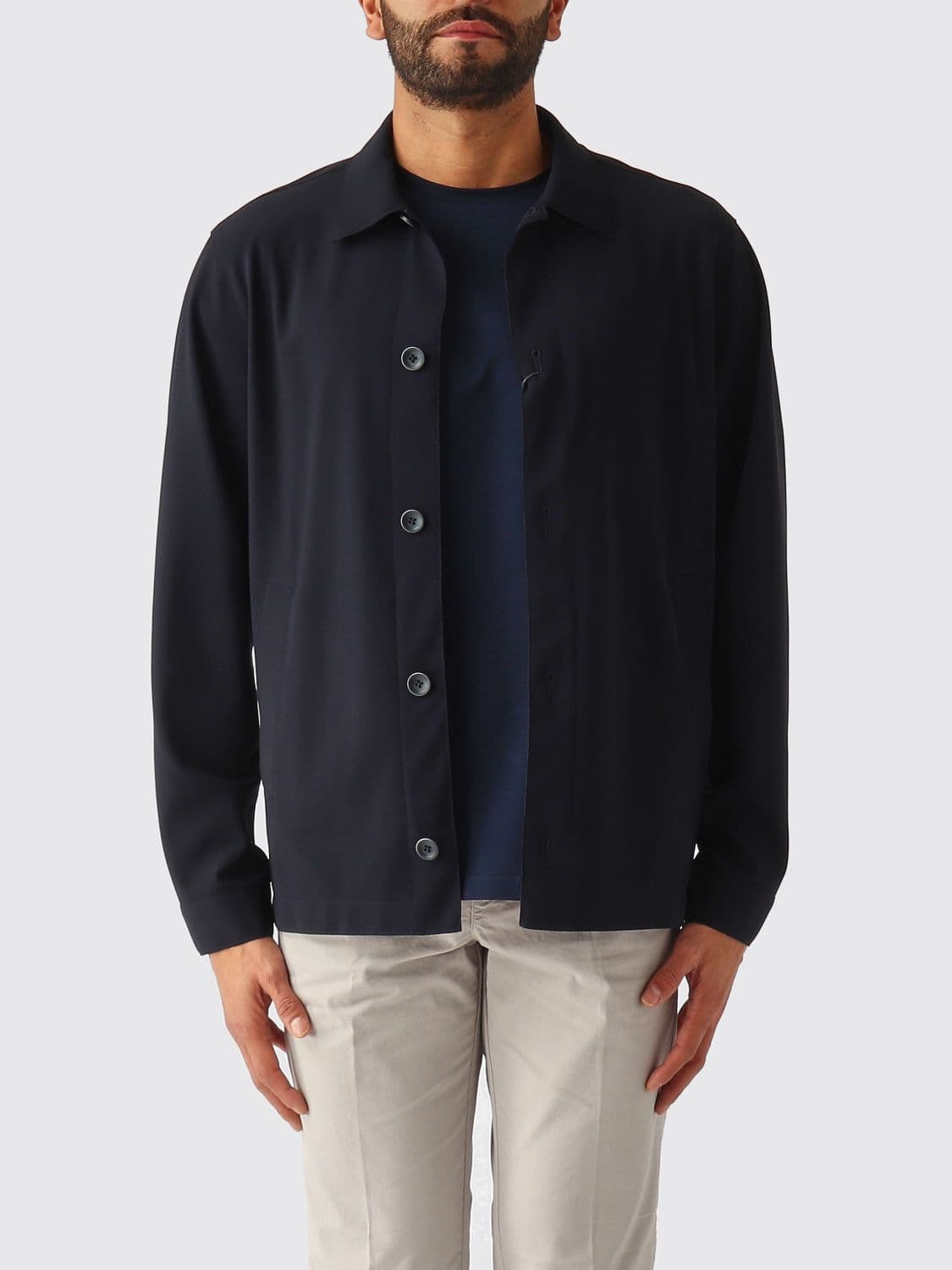 Herno Stretch Technical Fabric Shirt Jacket with Classic Collar
