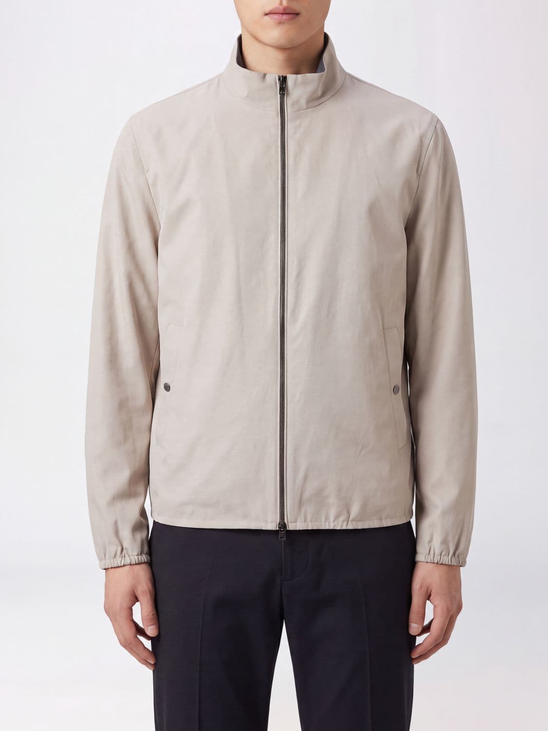 Herno Bomber Jacket in Microfiber and Faux Suede with a High Collar