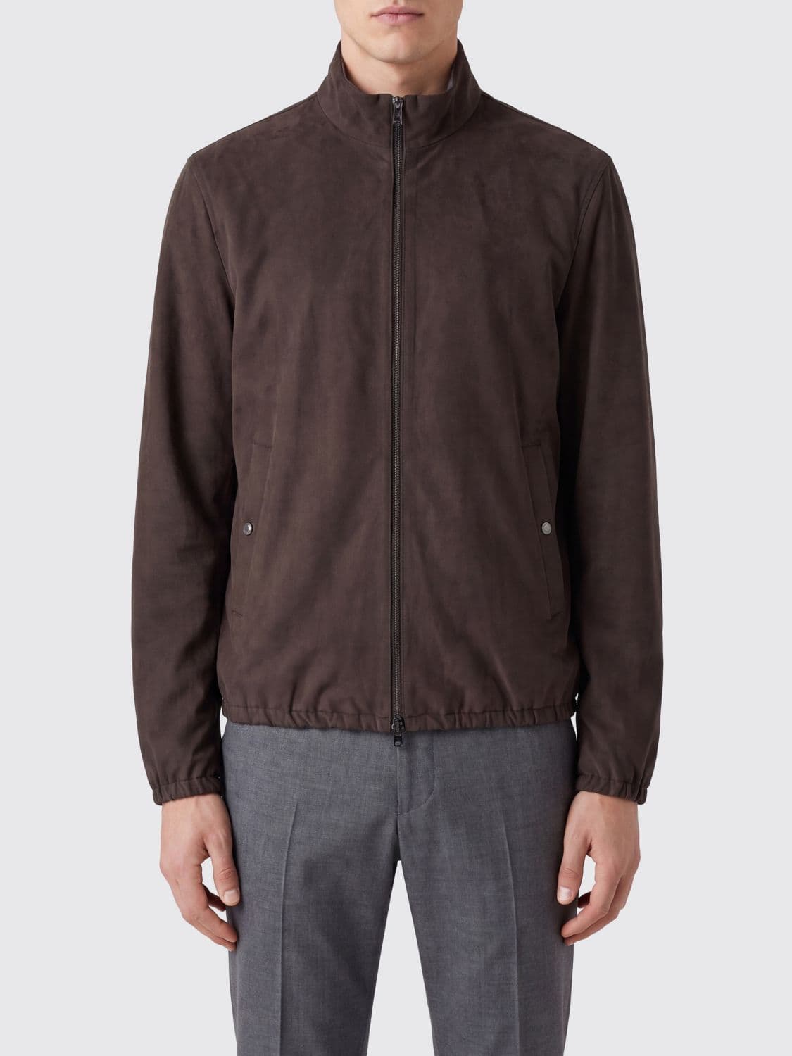 Herno Bomber Jacket in Microfiber and Faux Suede with a High Collar