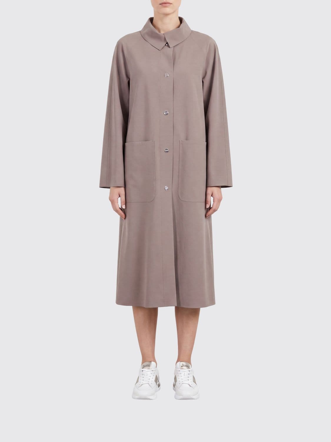 Herno Single-Breasted Knee-Length Jersey Trench Coat with Classic Collar