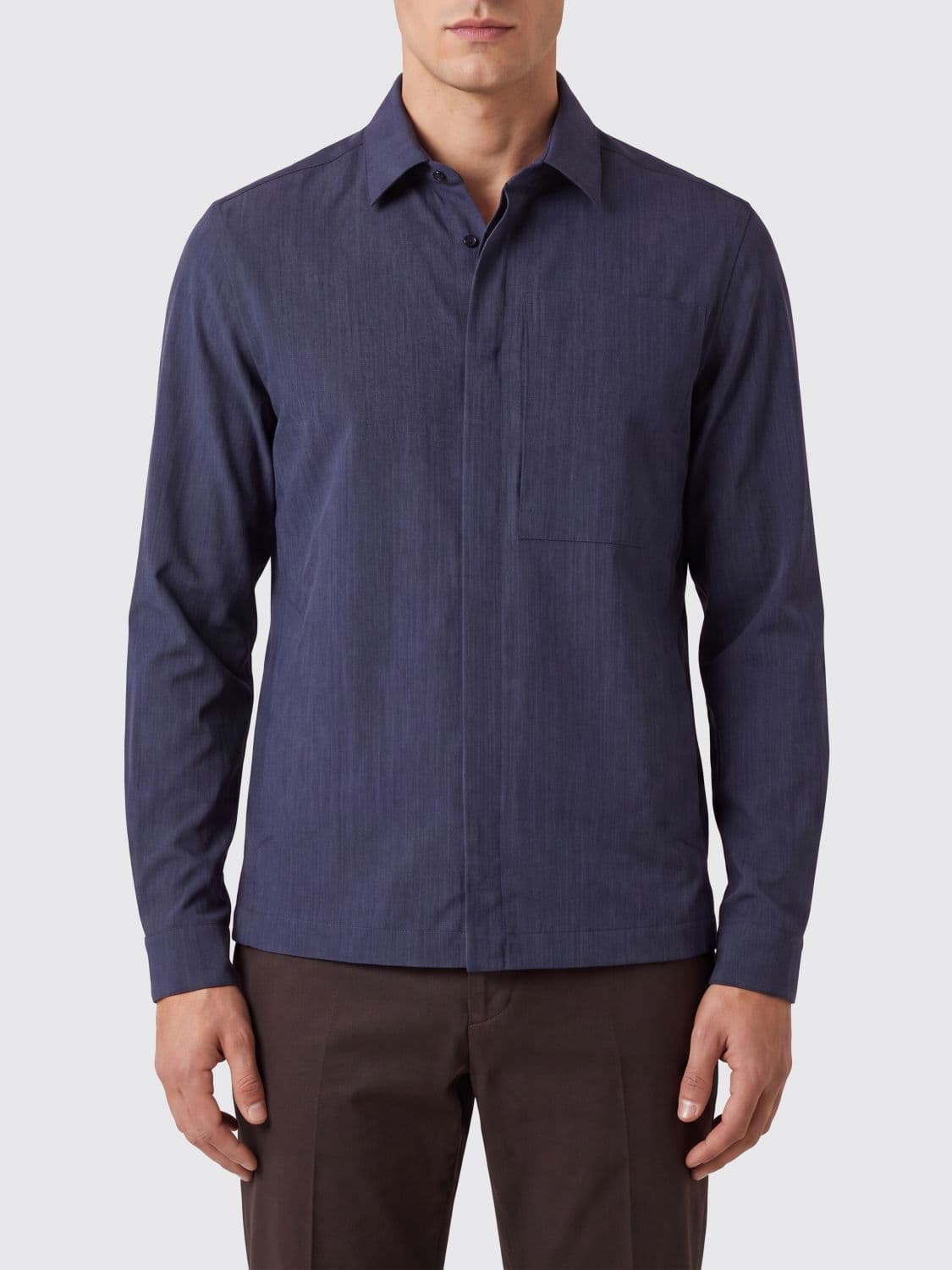 Herno Wool Blend Shirt with a French Collar and Concealed Closure