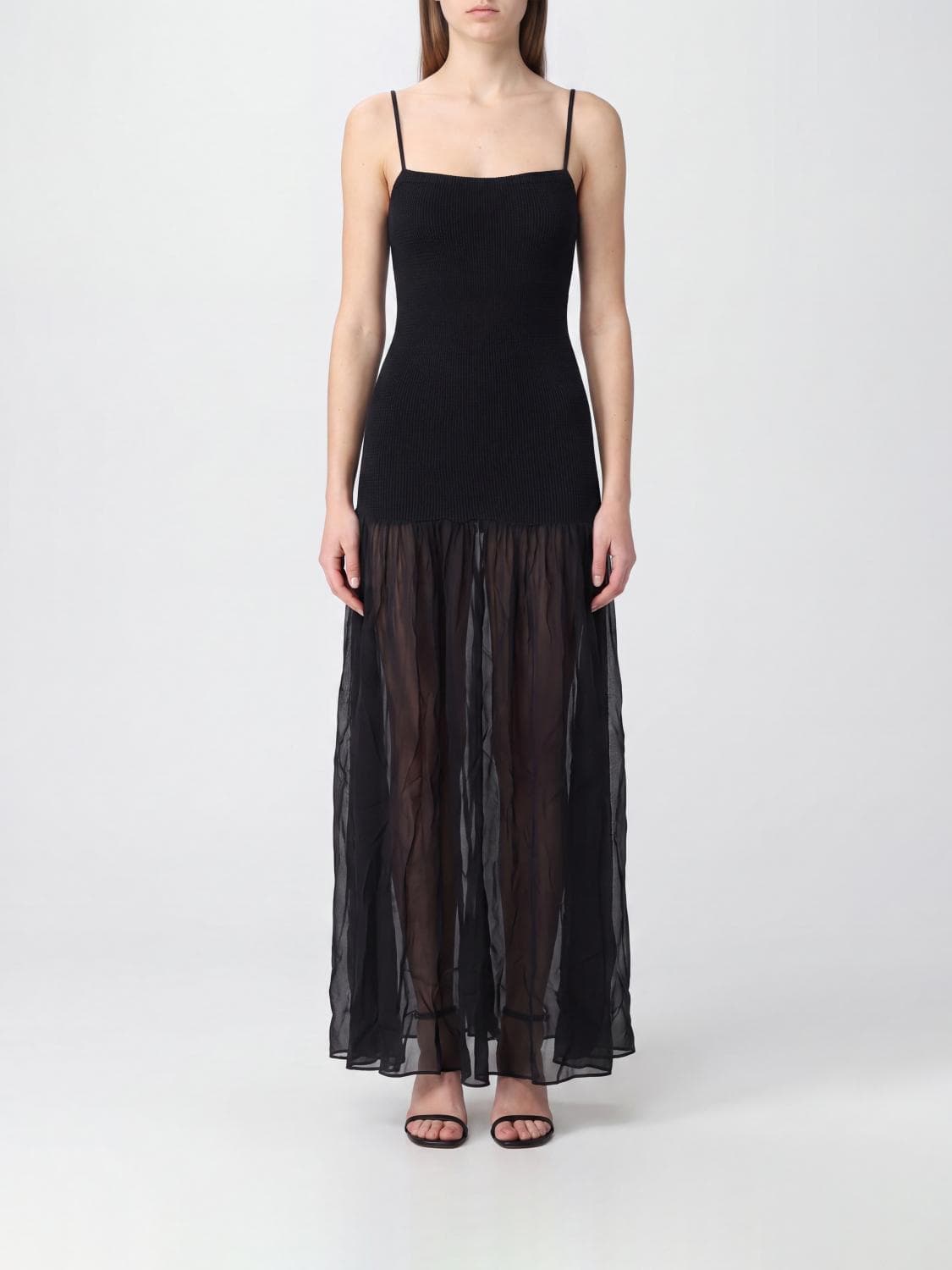 Hunza G Seersucker Jersey Midi Dress with a Square Neckline and Thin Straps