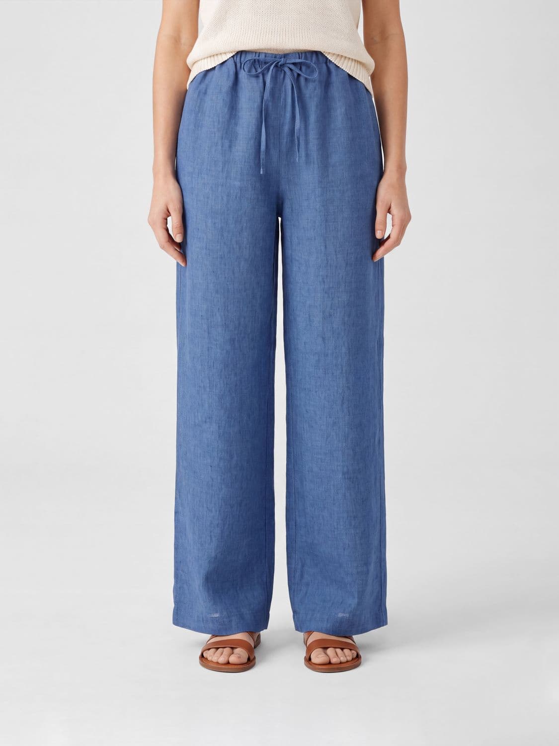 Rohe High-Waisted Linen Wide-Leg Palazzo Trousers with Drawstring