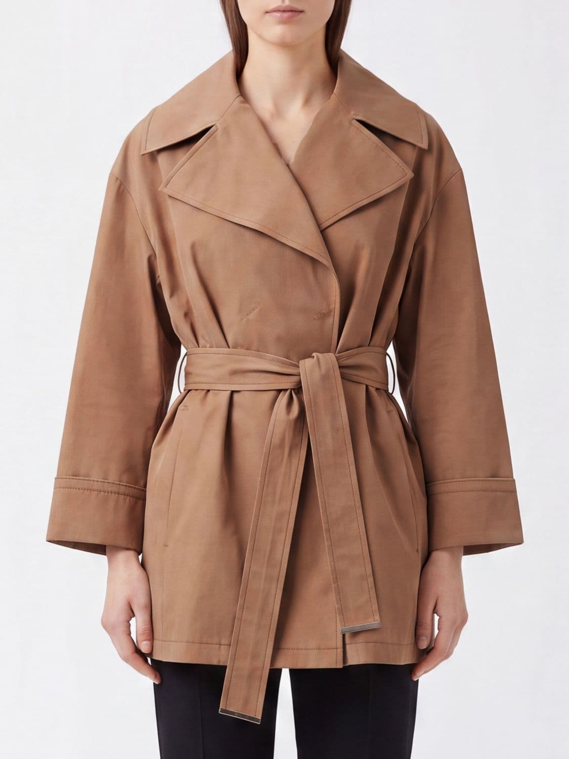 Herno Short Cotton Gabardine Trench Coat with a Tie-Waist Belt