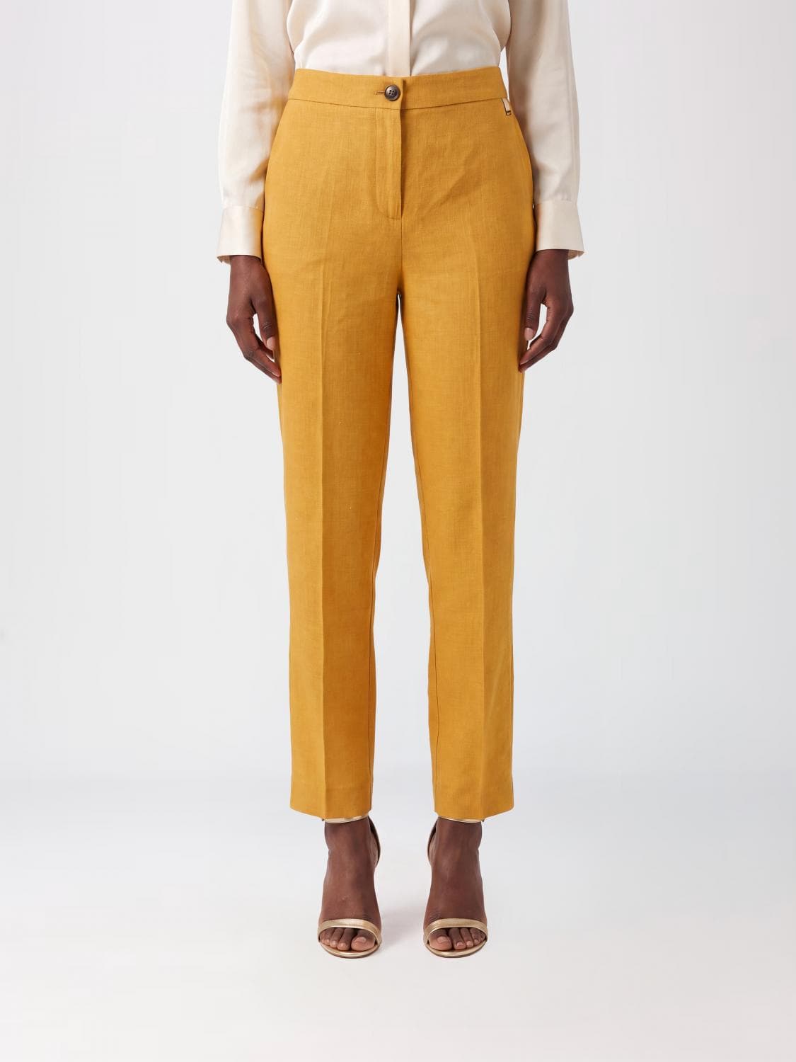 Herno High-Waisted Slim Fit Cropped Trousers in Linen with Tailored Cut