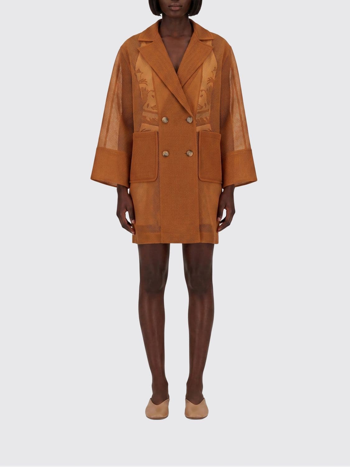 Herno Sheer Double-Breasted Longline Blazer with Peak Lapels · 44